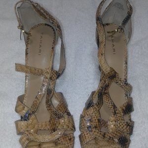 Tahari Women’s Giselle Camel Snakeskin Sandals